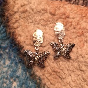 Silver & Gold tone butterfly earrings hammered NWT